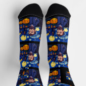 Haunted Van Gogh Scene – Gothic Starry Halloween N ソックス (上部)