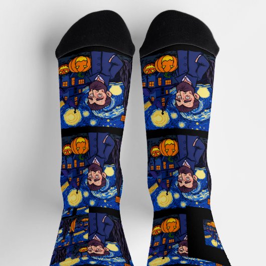 Haunted Van Gogh Scene – Gothic Starry Halloween N ソックス (上部)