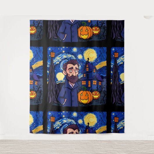Haunted Van Gogh Scene – Gothic Starry Halloween N タペストリー (正面)