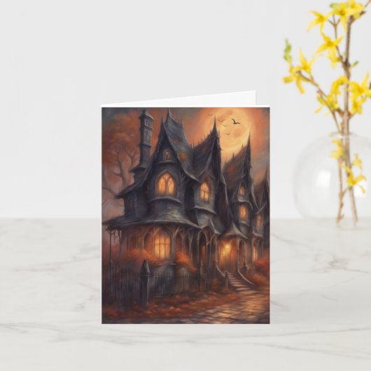 Haunted Victorian House Halloween instant download カード (黄色い花)