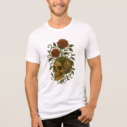 Haunting Beauty Skull and Roses Halloween Art トライブレンドＴシャツ (正面)