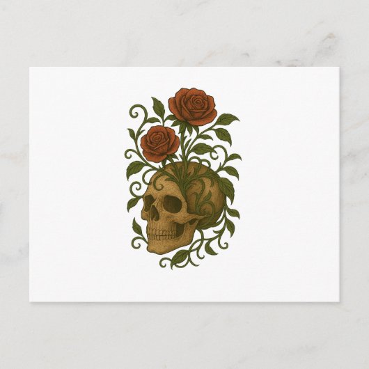 Haunting Beauty – Skull and Roses Halloween Art ポストカード (正面)
