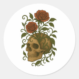 Haunting Beauty  Skull and Roses Halloween Art ラウンドシール