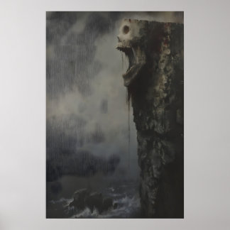 Haunting Cliff Skull Art Printable, Gothic ポスター