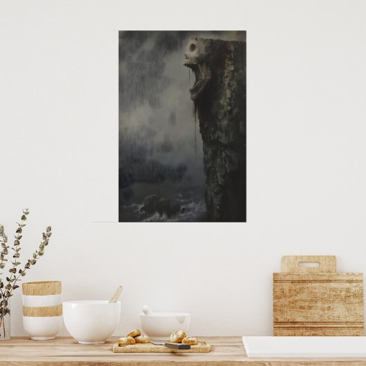 Haunting Cliff Skull Art Printable, Gothic ポスター (キッチン)