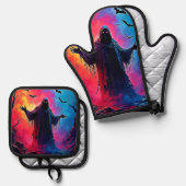 Haunting Demon Cloaked In Shadows Design 鍋つかみ&鍋敷きセット (正面/裏面)