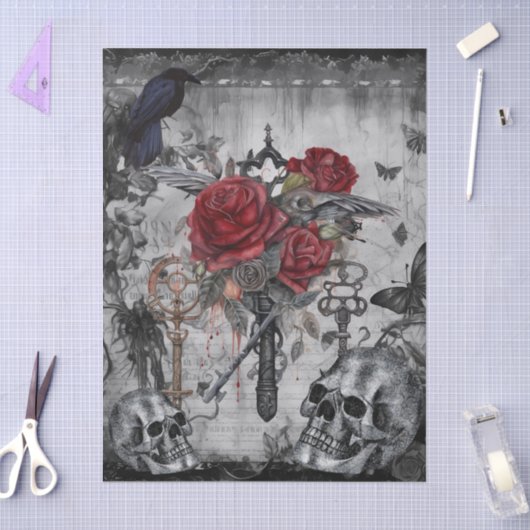Haunting Fantasy Gothic Raven Roses Skulls 薄葉紙 (クラフト)