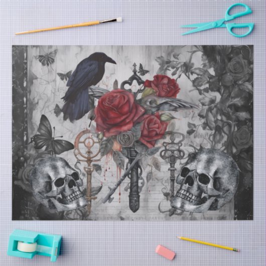 Haunting Fantasy Gothic Raven Roses Skulls 薄葉紙 (クラフト)