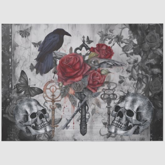 Haunting Fantasy Gothic Raven Roses Skulls 薄葉紙 (正面)