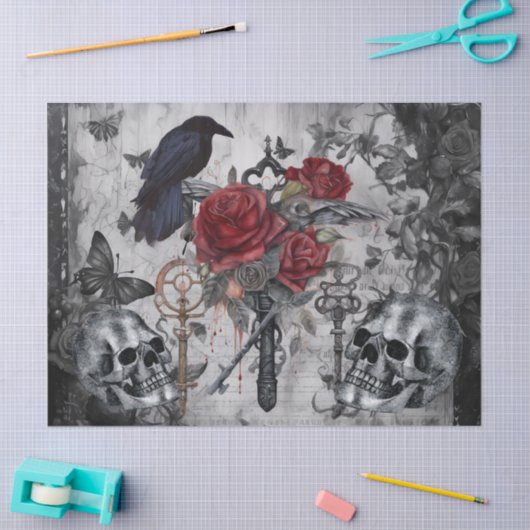 Haunting Fantasy Gothic Raven Roses Skulls 薄葉紙 (クラフト)
