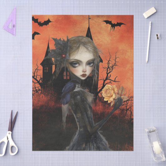 Haunting Fantasy Gothic Raven & Victorian Girl 薄葉紙 (クラフト)