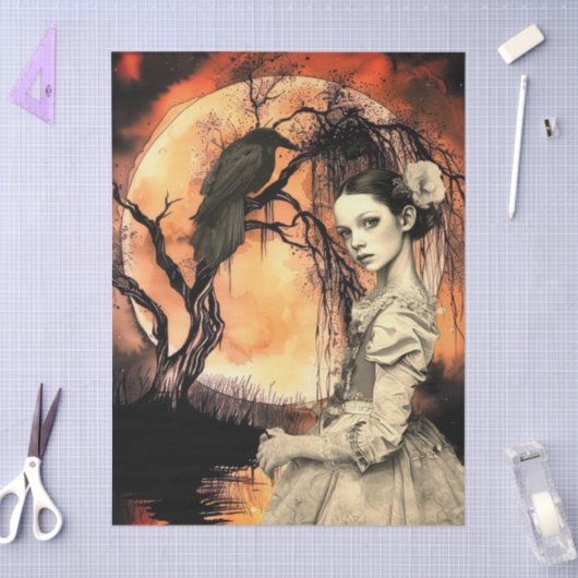 Haunting Fantasy Gothic Raven & Victorian Girl  薄葉紙 (クラフト)