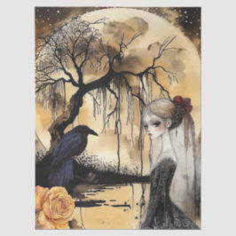 Haunting Fantasy Gothic Raven & Victorian Girl  薄葉紙