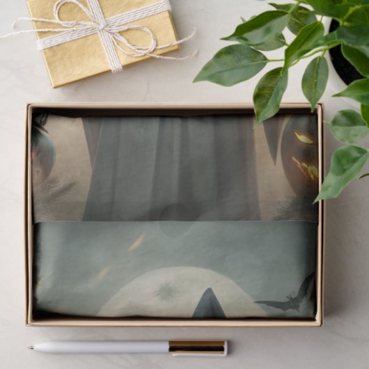 Haunting Fantasy Gothic Witch, Pumpkins & Moon 薄葉紙 (ギフト)