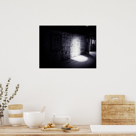 Haunting Light on Old Stone Barn Wall ポスター (キッチン)