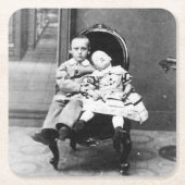 Haunting Vintage Sibling Portrait スクエアペーパーコースター (正面)