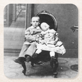 Haunting Vintage Sibling Portrait スクエアペーパーコースター