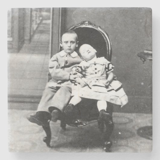 Haunting Vintage Sibling Portrait ストーンコースター (正面)