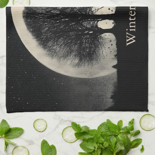 Hauntingly Beautiful Silhouette of Bare Trees キッチンタオル (折り畳み)