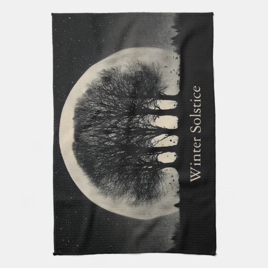 Hauntingly Beautiful Silhouette of Bare Trees キッチンタオル (縦)