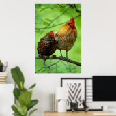 Haushahn mit Henne auf Ast,New Hampshire, Haushuhn ポスター (ホームオフィス)