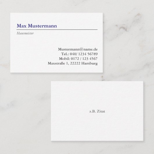 Hausmeister Visitenkarte 名刺 (正面/裏面)