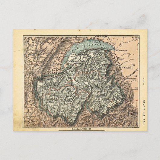 Hautサボア、フランスのヴィンテージの地図 ポストカード (正面)
