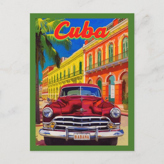 Havana Cuba Retro Travel – Colonial Old Car ポストカード (正面)