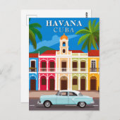 Havana Cuba Travel Vintage Car and Architecture ポストカード (正面/裏面)