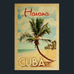 Havana Poster Cuba Palm Tree Vintage Travel ポスター<br><div class="desc">A uniquely retro mid-century modern Havana Cuba art print in vintage travel poster style. It features a curved palm tree on sandy beach with ocean under a blue cloudy sky.</div>
