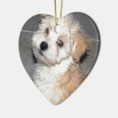 Havaneseの救助の子犬の日焼けの白 セラミックオーナメント (左)
