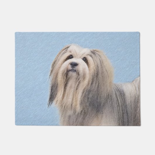 Havaneseの(銀製の)絵画-かわいい元の犬の芸術 ドアマット (正面)