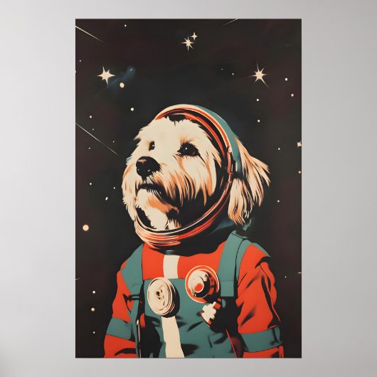 Havanese Astronaut Poster, Havanese Retro Print ポスター (正面)