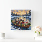 Havanese Christmas Boat Holiday スクエア壁時計 (ホーム)