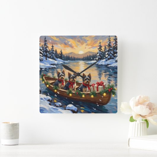 Havanese Christmas Boat Holiday スクエア壁時計 (ホーム)