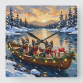 Havanese Christmas Boat Holiday スクエア壁時計 (正面)
