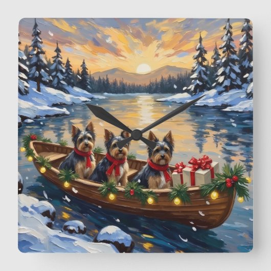 Havanese Christmas Boat Holiday スクエア壁時計 (正面)