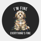Havanese Christmas I'm Fine Everything Is Fine ラウンドシール (正面)