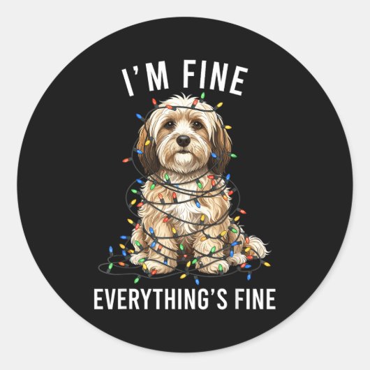 Havanese Christmas I'm Fine Everything Is Fine  ラウンドシール (正面)