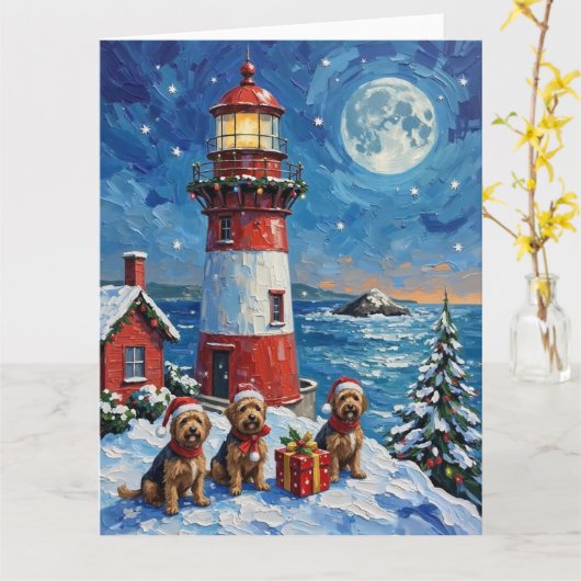 Havanese Christmas Lighthouse Holiday カード (黄色い花)