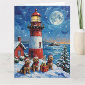Havanese Christmas Lighthouse Holiday カード (正面)