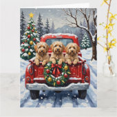 Havanese Christmas Red Truck Holiday カード (黄色い花)