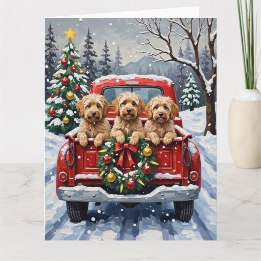 Havanese Christmas Red Truck Holiday カード (正面)