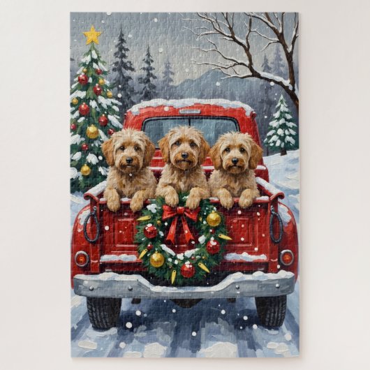Havanese Christmas Red Truck Holiday ジグソーパズル (縦)