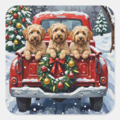Havanese Christmas Red Truck Holiday スクエアシール (正面)