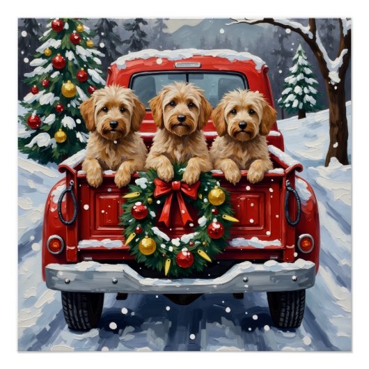 Havanese Christmas Red Truck Holiday ポスター (正面)