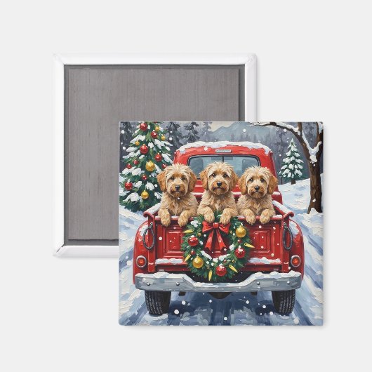 Havanese Christmas Red Truck Holiday マグネット (正面/裏面)
