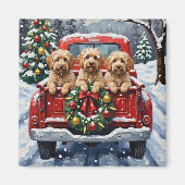 Havanese Christmas Red Truck Holiday マグネット (正面)