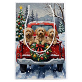 Havanese Christmas Red Truck Holiday ミディアムペーパーバッグ (正面)