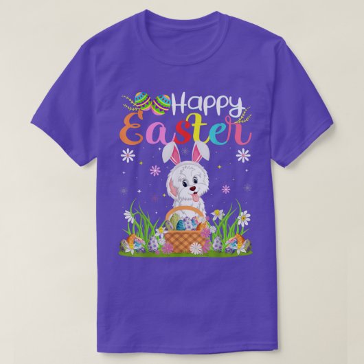 Havanese Dog Bunny Egg Hunting Funny Havanese Happ Tシャツ (デザイン正面)